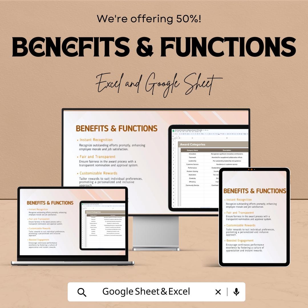 Spot Award Nomination and Approval System HR Template | Employee Recognition Tracker | Excel & Google Sheets HR Tool
