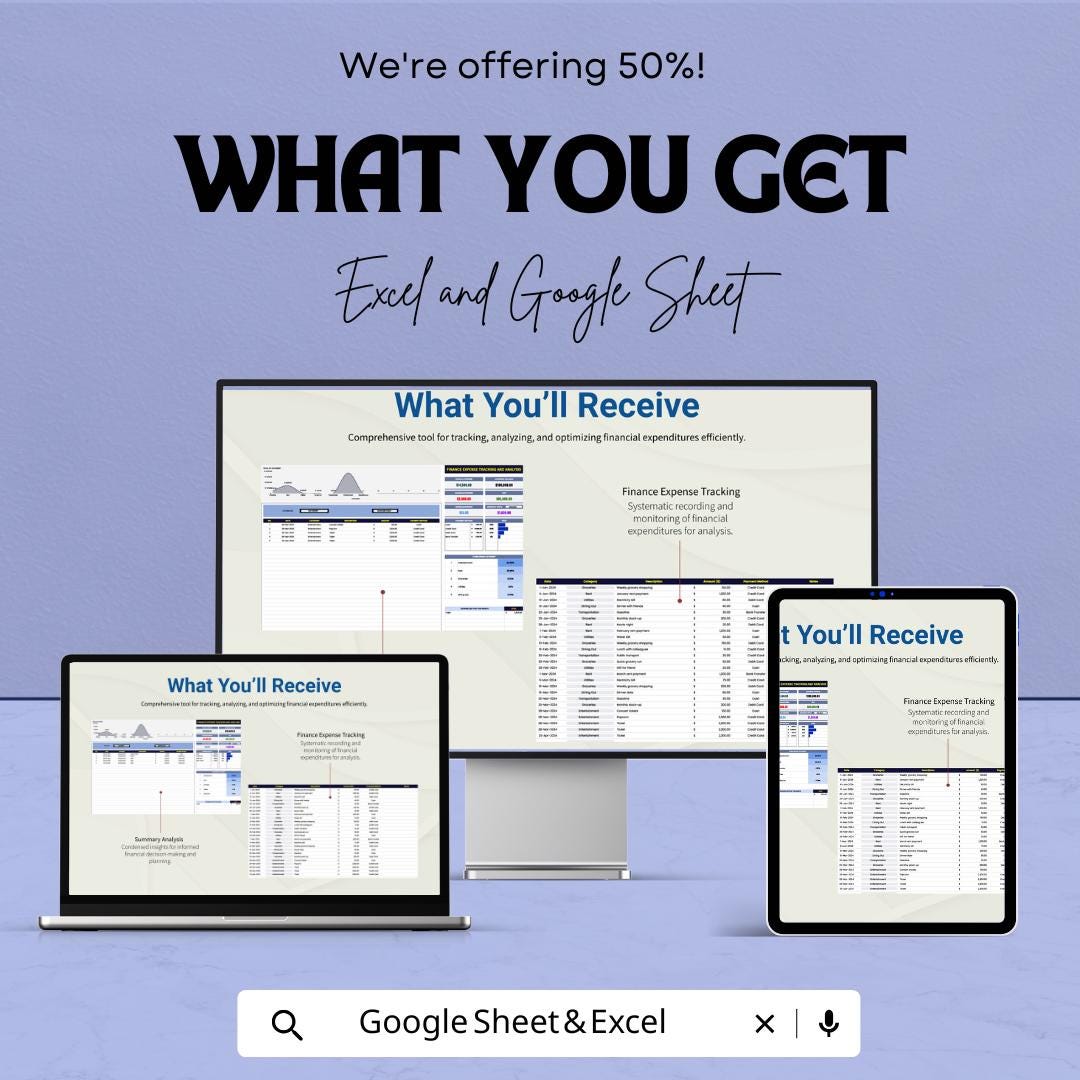 Finance Expense Tracker Spreadsheet | Expense Tracking and Analysis Template | Budget Expense Tracker | Finance Dashboard