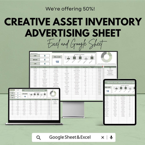 Creative Asset Inventory Advertising Sheet | Excel & Google Sheets | Marketing Template | Digital Planner for Ad Campaigns
