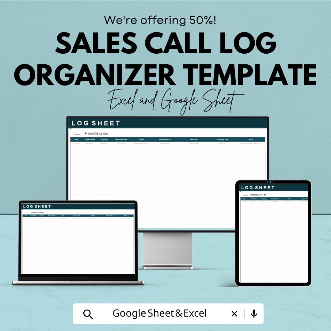 Sales Call Log Organizer Template | Call Tracking Spreadsheet | Excel & Google Sheets CRM | Client Follow Up Tracker