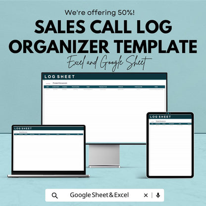 Sales Call Log Organizer Template | Call Tracking Spreadsheet | Excel & Google Sheets CRM | Client Follow Up Tracker