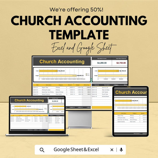 Church Accounting Template | Excel and Google Sheets | Church Finance Tracker | Donation & Expense Log | Ministry Budget Spreadsheet