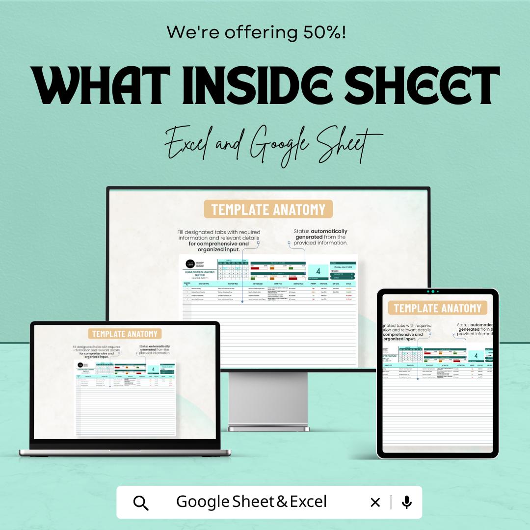 Health & Safety Communication Campaign Tracker Template | Excel and Google Sheets | Safety Awareness Planner | HSE Campaign Tool
