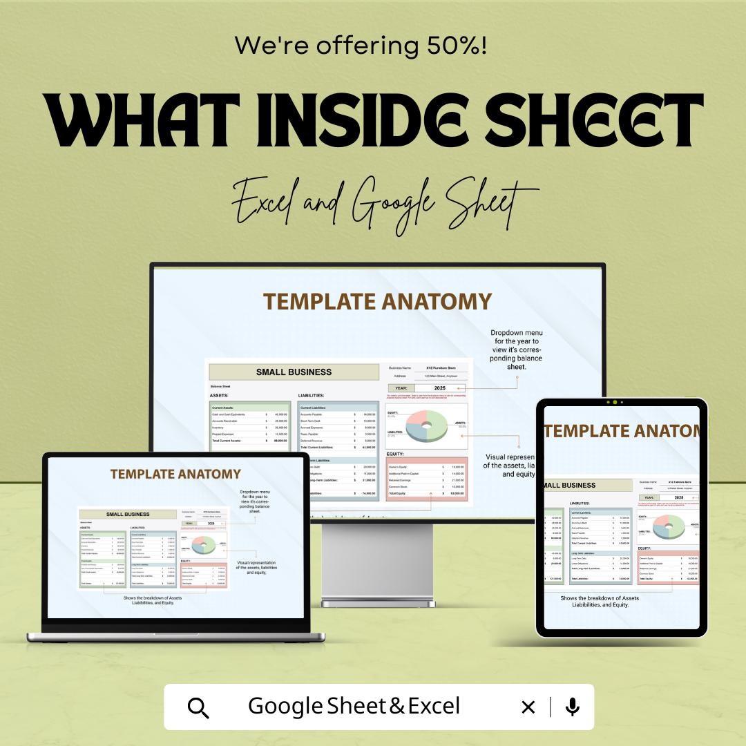Small Business Balance Sheet Template | Google Sheets | Asset Liability Equity Tracker | Business Finance Statement | Editable Spreadsheet