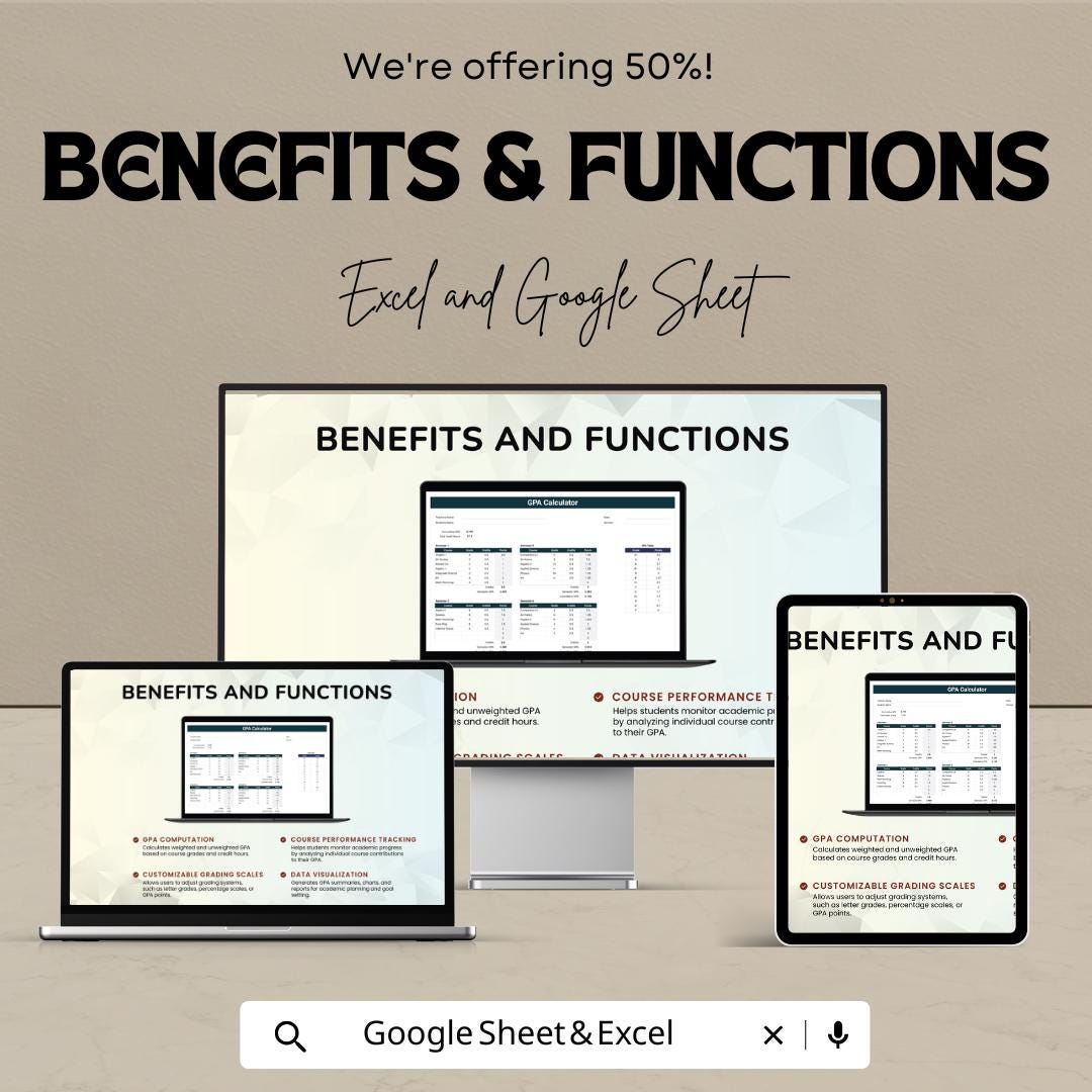 GPA Calculator Sheet | Excel and Google Sheet Template | Track Grades & Calculate GPA | Customizable | Easy to Use