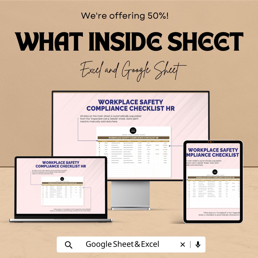 Workplace Safety Checklist HR Template, Safety Compliance Tracker, HR Safety Audit Sheet, OSHA Checklist, Excel & Google Sheets