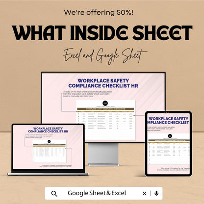 Workplace Safety Checklist HR Template, Safety Compliance Tracker, HR Safety Audit Sheet, OSHA Checklist, Excel & Google Sheets
