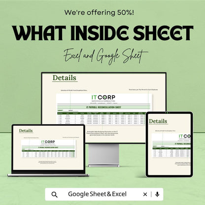 Payroll Reconciliation Template | IT Payroll Tracker Excel | Salary Reconciliation Sheet | Payroll Spreadsheet | Google Sheets Payroll