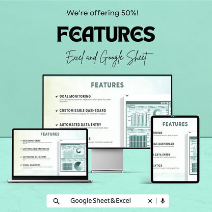 KPI Tracker Sheet | Google Sheets & Excel | Sales, Marketing and Operations Performance Tracking | Business Metrics Dashboard |
