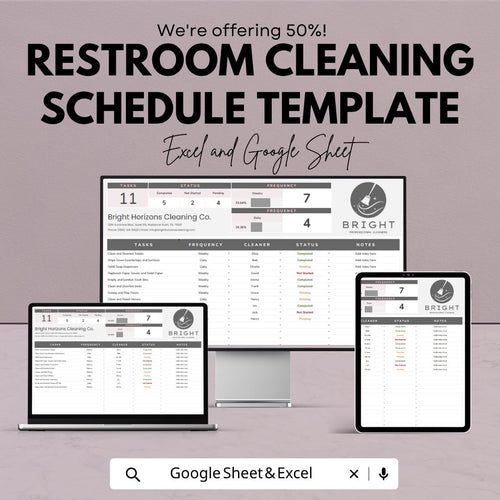Restroom Cleaning Schedule Template | Cleaning Checklist Planner | Janitorial Schedule | Bathroom Cleaning Log