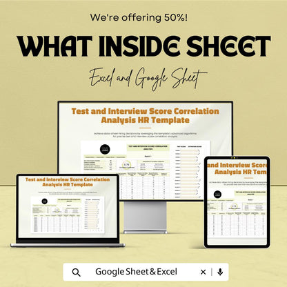 Test and Interview Score Correlation Analysis HR Template | Hiring Analytics Spreadsheet | Excel & Google Sheets Recruitment Tool
