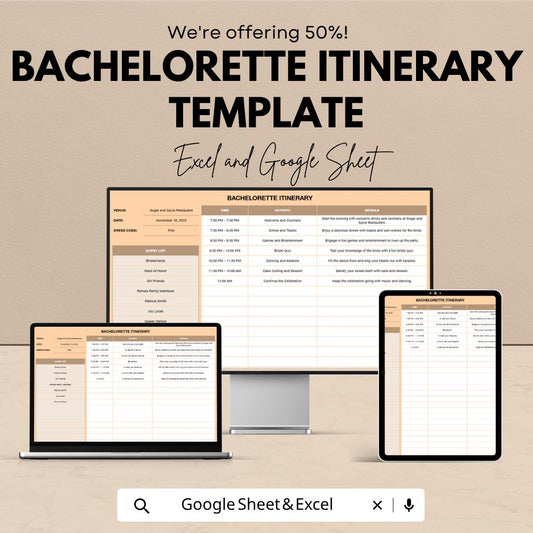Bachelorette Itinerary Template Excel | Bachelorette Weekend Planner | Bridal Shower Itinerary | Wedding Event Planner