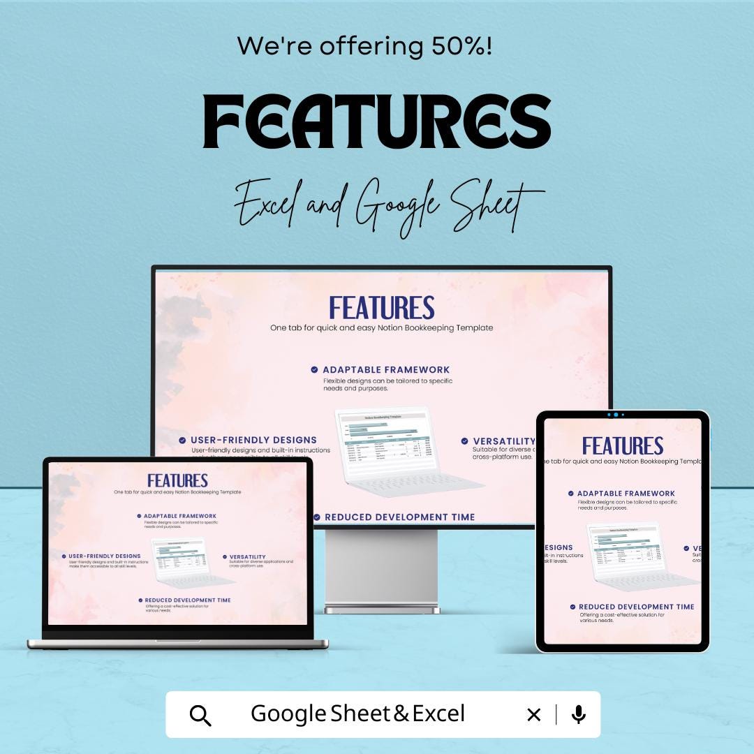 Notion Bookkeeping Sheet | Excel and Google Sheets Template | Business Finance Tracker | Debit Credit Ledger | Instant Download