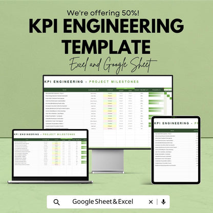 KPI Engineering Template | Google Sheets & Excel Dashboard | Project KPI Tracker | Engineering Performance Monitoring Spreadsheet