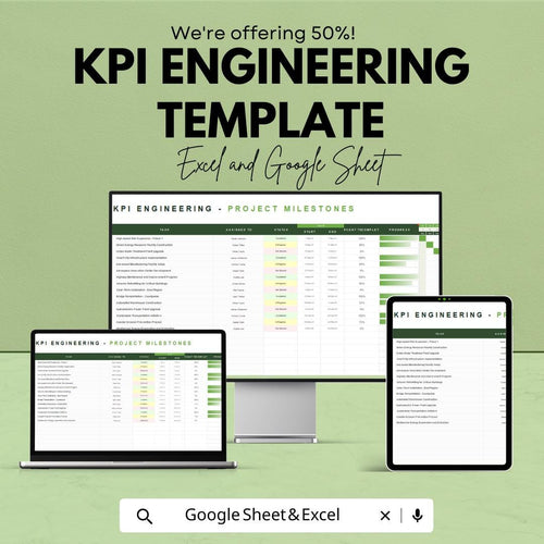 KPI Engineering Template | Google Sheets & Excel Dashboard | Project KPI Tracker | Engineering Performance Monitoring Spreadsheet