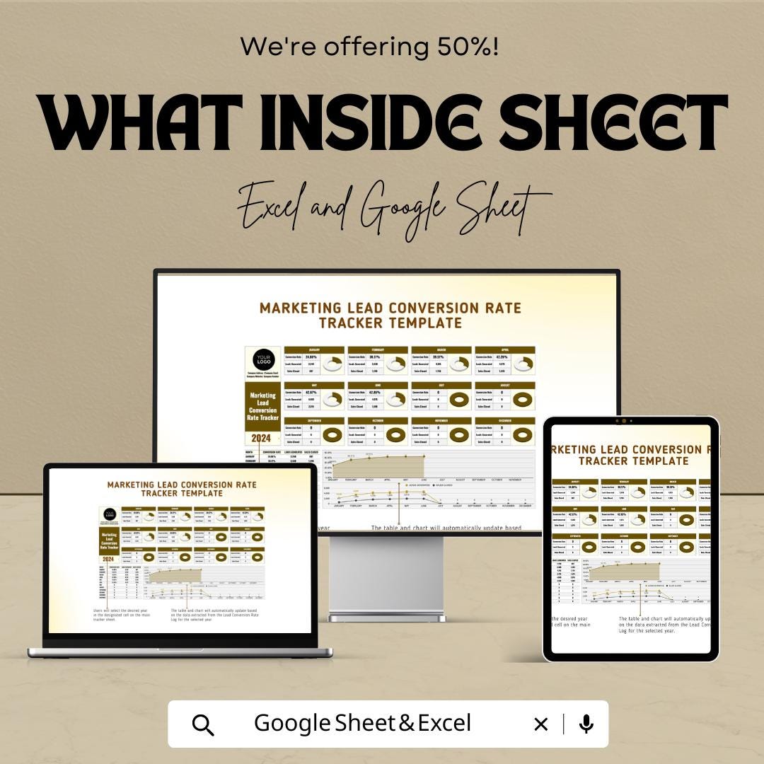 Marketing Lead Conversion Rate Tracker Sheet | Excel & Google Sheets | Lead Metrics Dashboard | CRM Analytics Template