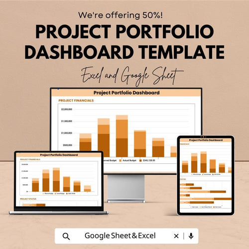 Project Portfolio Dashboard Template Excel and Google Sheets | Project Management Dashboard | Budget & Status Tracking Spreadsheet