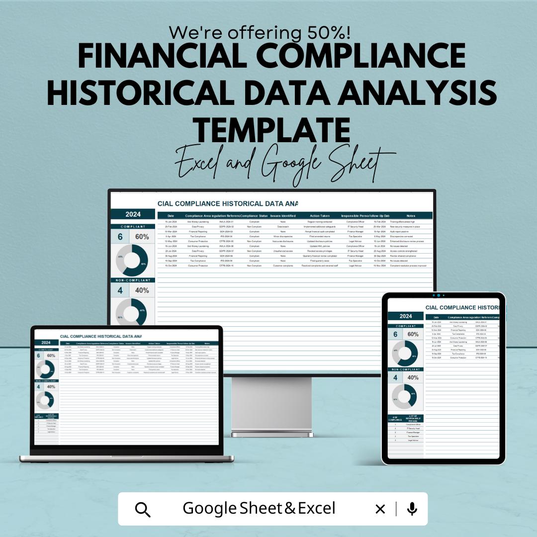 Financial Compliance Historical Data Analysis Template | Audit Review Spreadsheet | Data Monitoring Tool