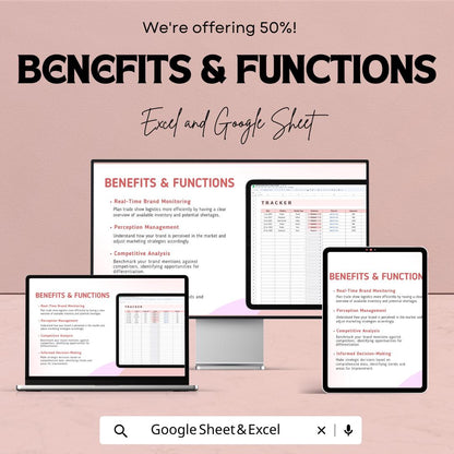 Marketing Brand Mention Tracker Template | Social Media Analytics Dashboard | Brand Sentiment Tracker | Marketing KPI Tool