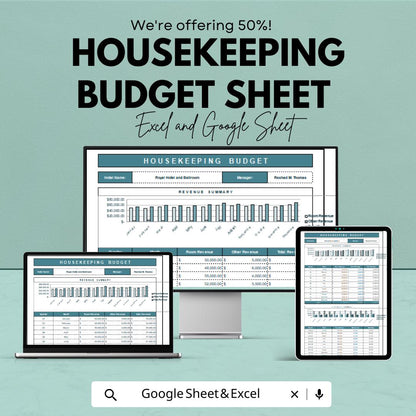 Housekeeping Budget Sheet Template | Excel and Google Sheets | Hotel Budget Management, Cleaning & Labor Costs, Expense Tracking