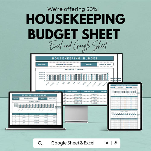 Housekeeping Budget Sheet Template | Excel and Google Sheets | Hotel Budget Management, Cleaning & Labor Costs, Expense Tracking