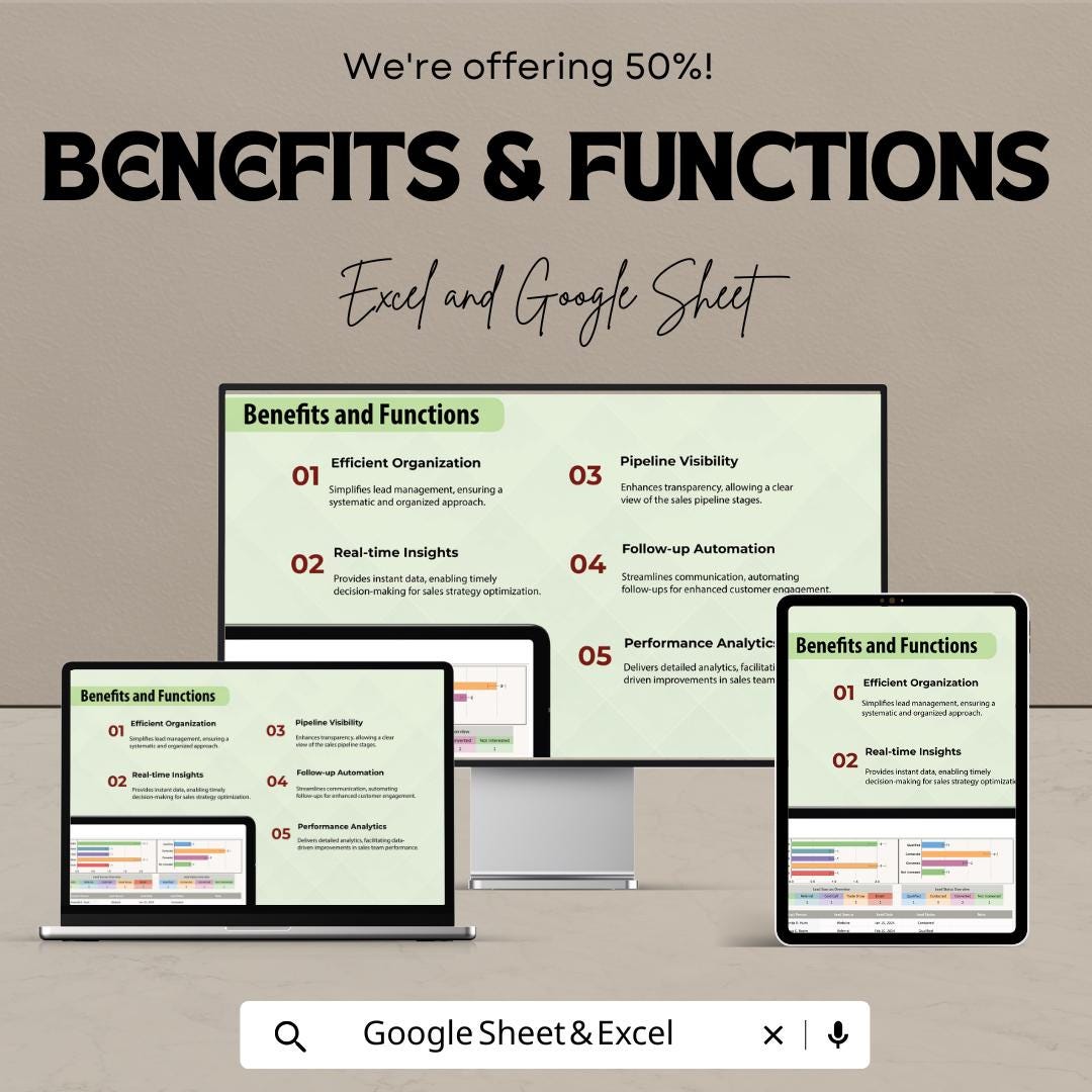 Sales Lead Tracker Template | Excel & Google Sheet | CRM Sales Pipeline Tracker | Lead Management Spreadsheet | Business Sales Tracking