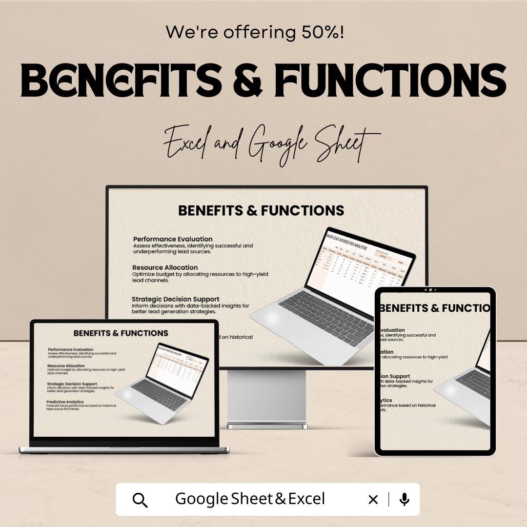 Sales Lead Source ROI Analysis Template | Lead Tracking Spreadsheet | Marketing ROI Calculator | Excel & Google Sheets | ROI Dashboard