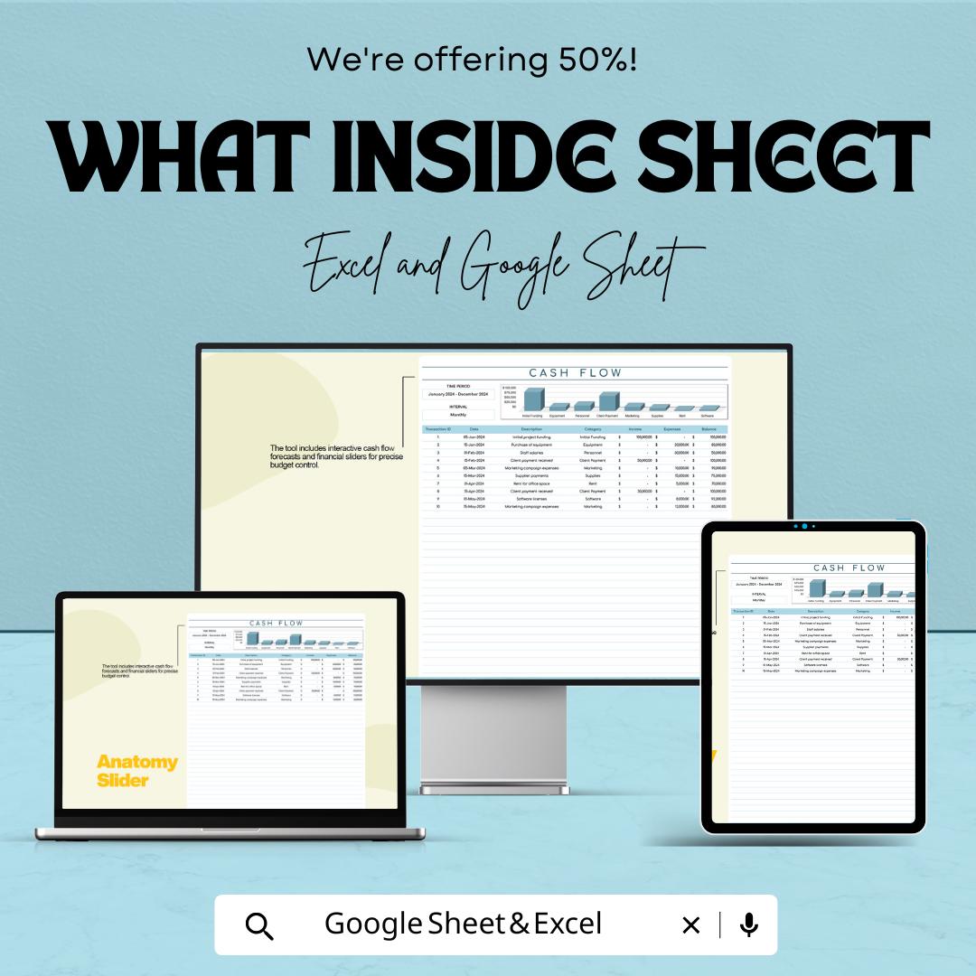 Project Cash Flow Management Sheet | Excel & Google Sheets | Cash Flow Tracker | Finance Planner | Budget Management Template