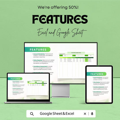 Account Policy Compliance Tracker Template | Excel & Google Sheets | Compliance Tracking Spreadsheet | Security Policy Management Tool