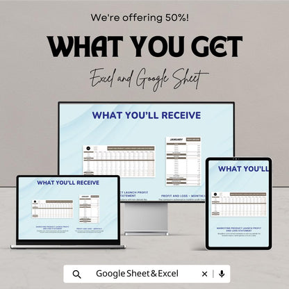 Marketing Product Launch Profit and Loss Statement Template | Excel & Google Sheets | Business Budget Planner, Financial Tracker
