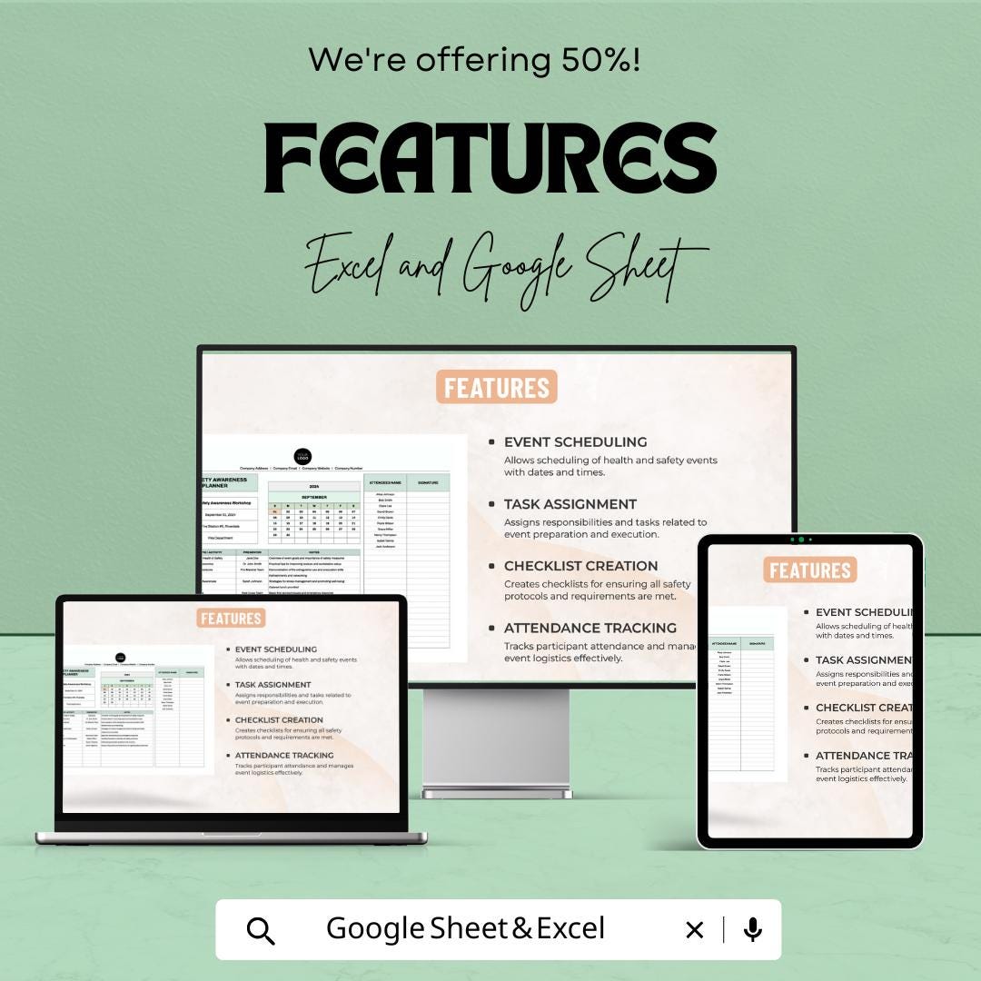 Health & Safety Awareness Event Planner Sheet | Google Sheet | Event Planning Template | Health Safety Management | Google Sheets and Excel