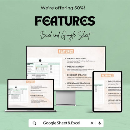 Health & Safety Awareness Event Planner Sheet | Google Sheet | Event Planning Template | Health Safety Management | Google Sheets and Excel