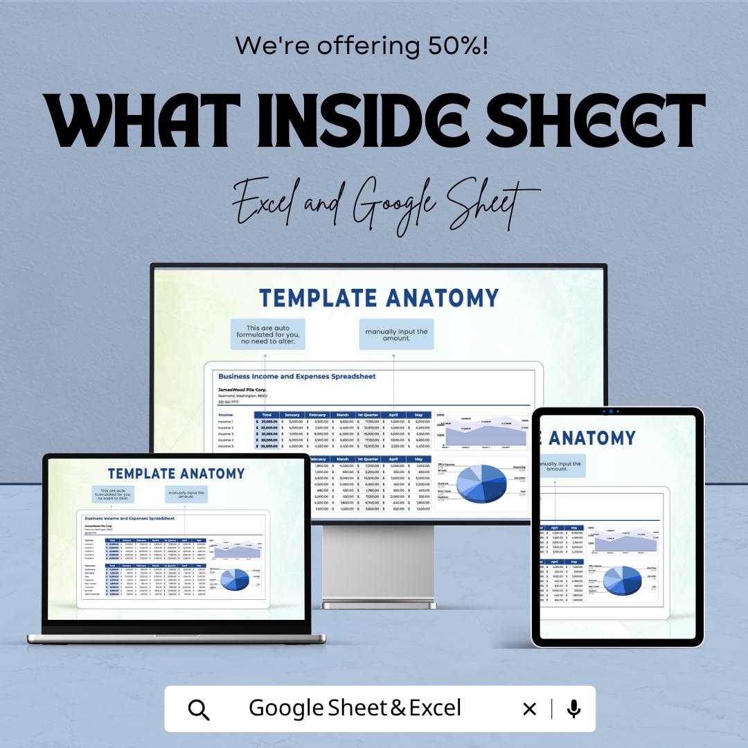 Small Business Income and Expenses Spreadsheet | Profit Loss Tracker Template | Business Budget Planner | Expense and Revenue Log