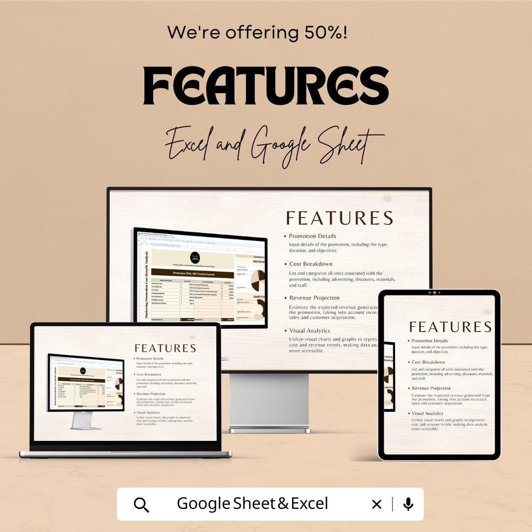 Marketing Promotion Cost-Benefit Analysis Template | Excel & Google Sheets | Promotion ROI Calculator | Marketing Cost Analysis Tool