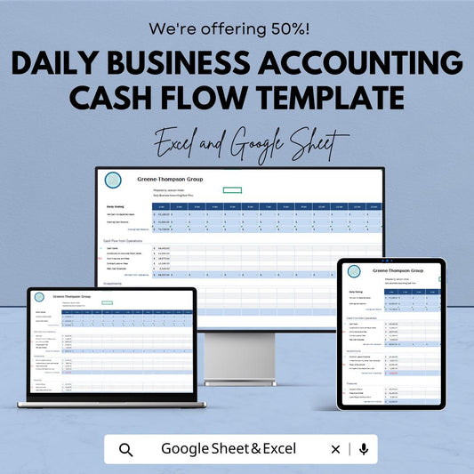 Cash Daily Business Accounting Flow Template | Cash Flow Tracker | Daily Finance Log | Business Cash Flow Sheet | Accounting Spreadsheet