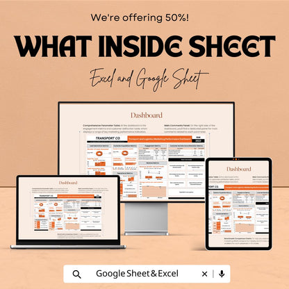 Marketing Dashboard Template | Transport and Logistics KPI Tracker | Excel & Google Sheets Marketing Report | Analytics Performance Sheet