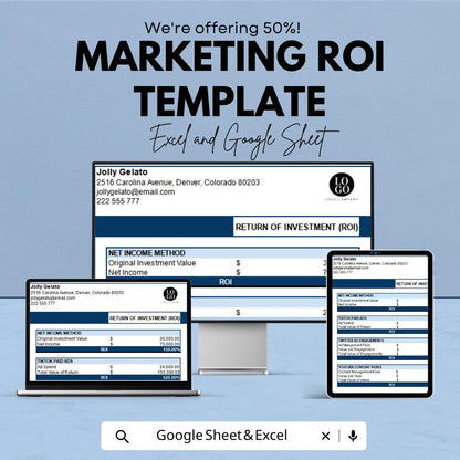 Marketing ROI Template | Return on Investment Calculator | Marketing Analytics Spreadsheet | Digital Download