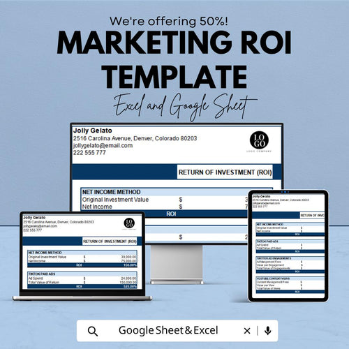 Marketing ROI Template | Return on Investment Calculator | Marketing Analytics Spreadsheet | Digital Download