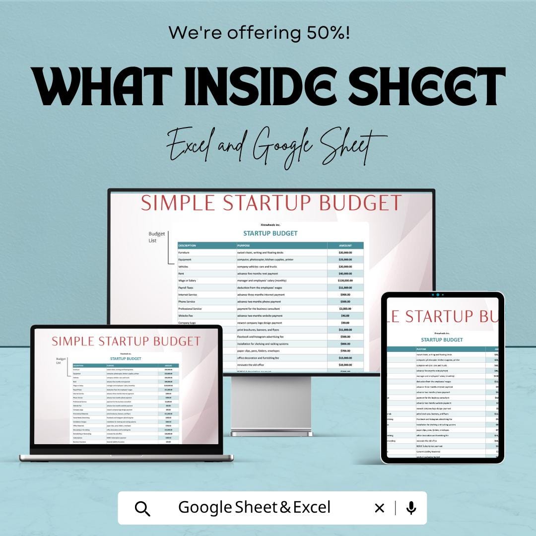 Startup Budget Template Excel Google Sheets | Small Business Budget Planner | Startup Cost Tracker Spreadsheet | Business Financial Planning