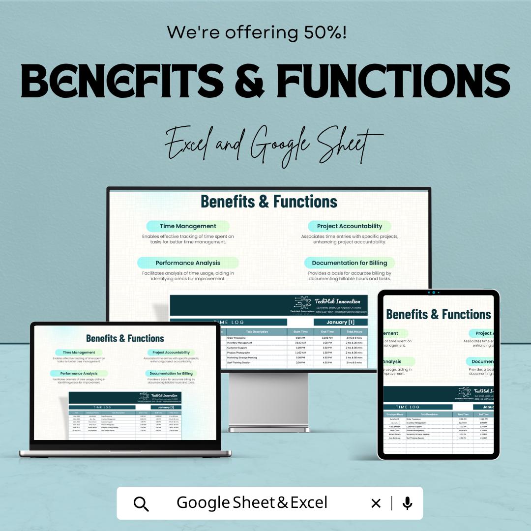 Time Log Sheet Template | Excel Time Tracker Spreadsheet | Employee Hours Tracker Template | Google Sheets & Excel |