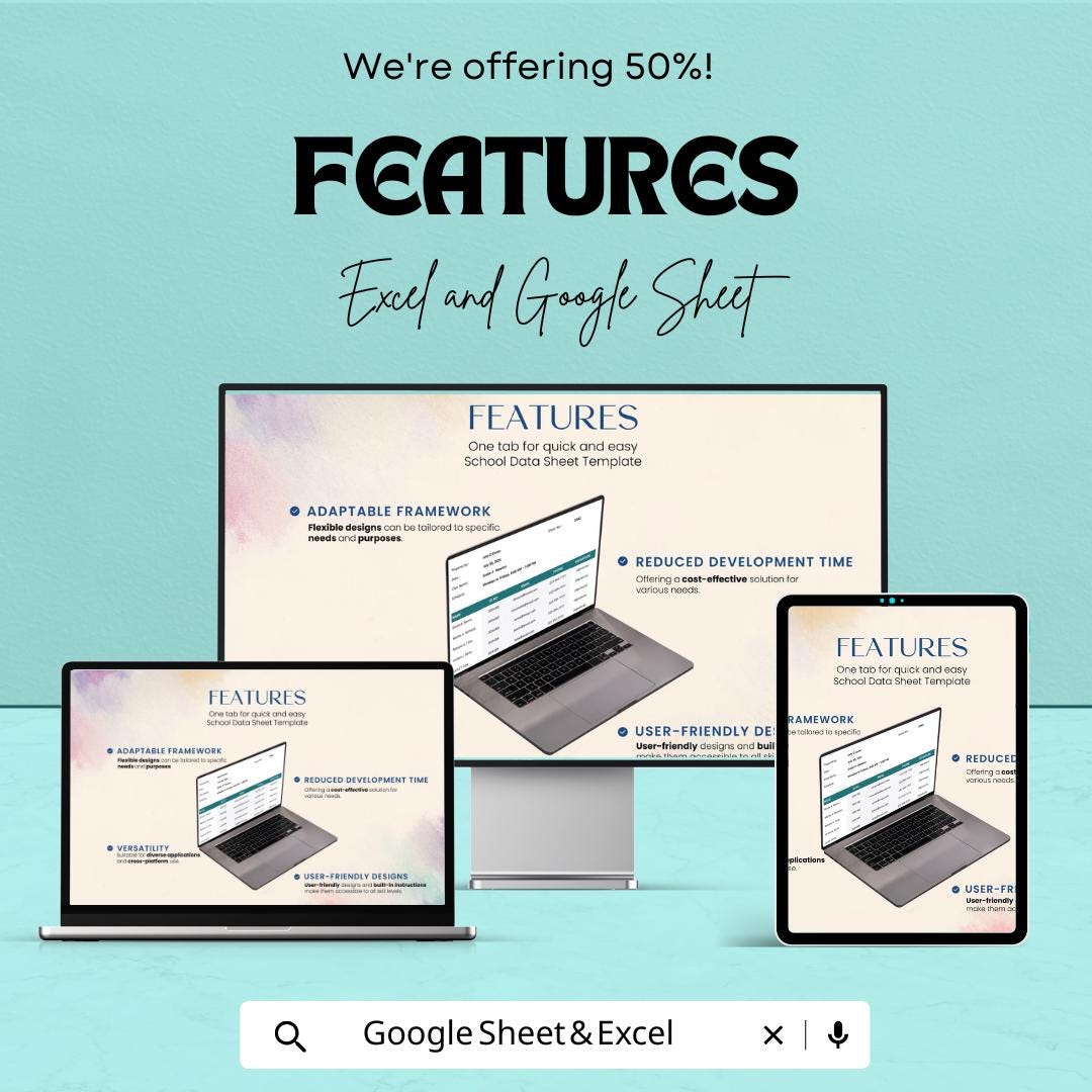 School Data Sheet Template | Student Tracker | Editable Excel and Google Sheets | Class Roster & Attendance Log | Printable School Planner