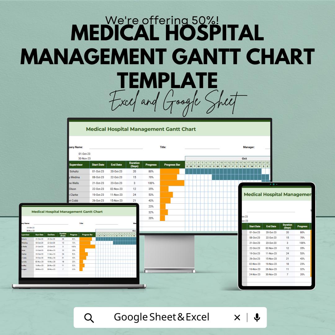 Medical Hospital Management Gantt Chart Template | Excel & Google Sheets Healthcare Project Planner | Hospital Scheduling Spreadsheet