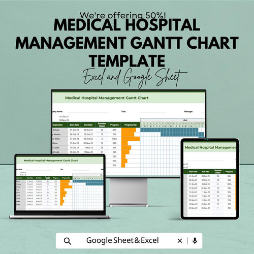 Medical Hospital Management Gantt Chart Template | Excel & Google Sheets Healthcare Project Planner | Hospital Scheduling Spreadsheet