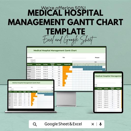 Medical Hospital Management Gantt Chart Template | Excel & Google Sheets Healthcare Project Planner | Hospital Scheduling Spreadsheet