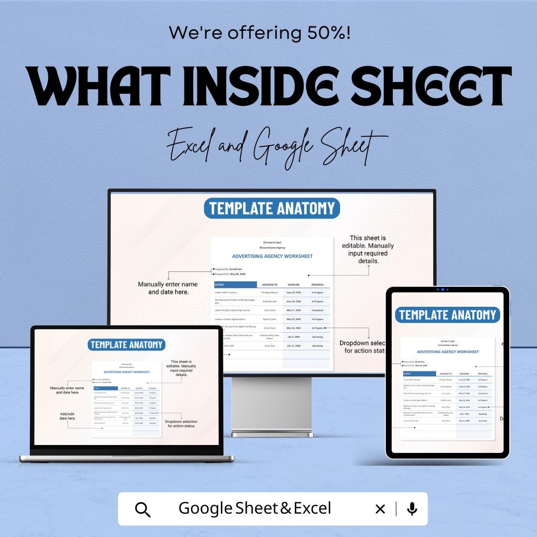 Advertising Agency Worksheet | Google Sheets Project Tracker | Campaign Management Template | Client Task Organizer | Editable Agency Sheet