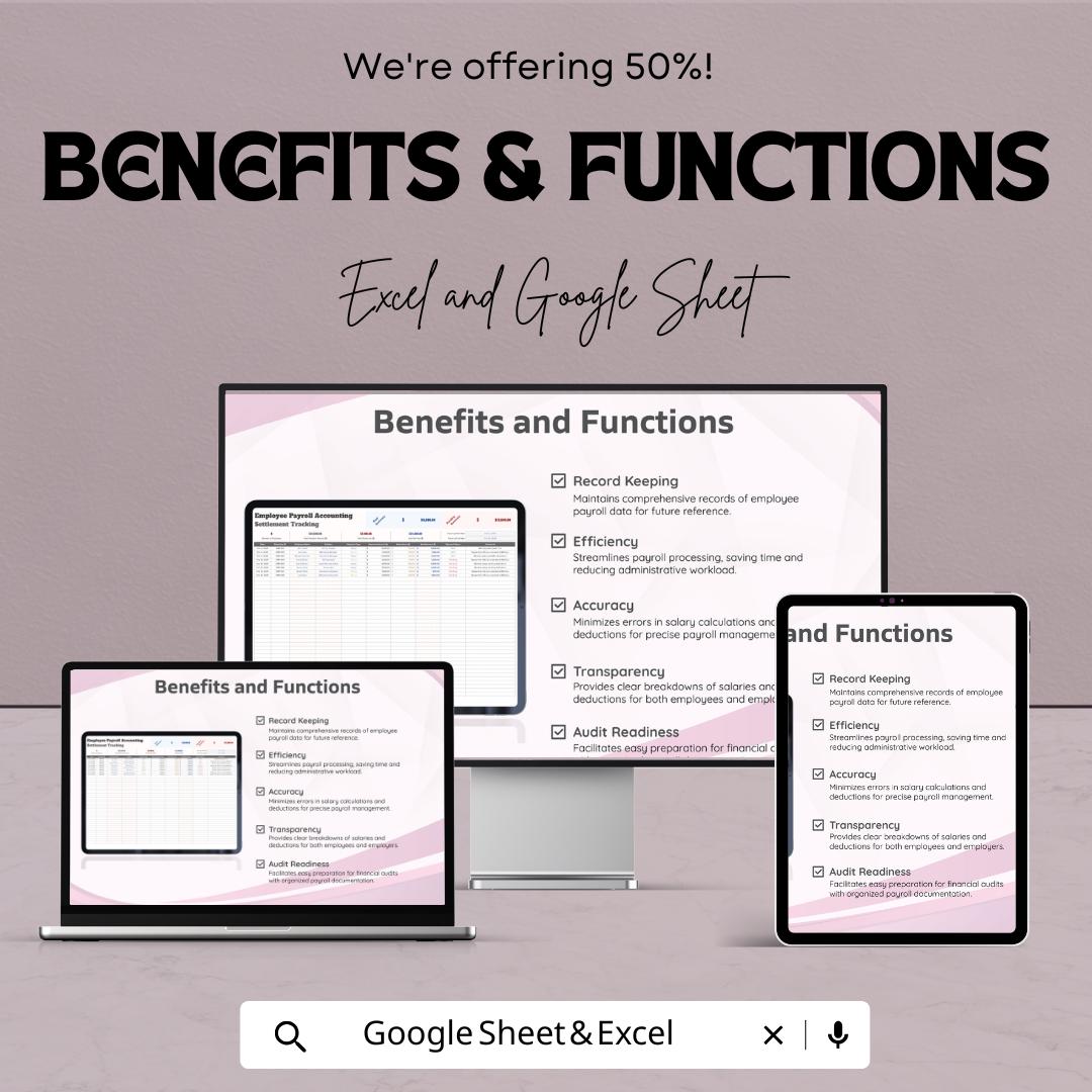 Employee Payroll Accounting Settlement Tracking Template | Automated Calculations, Payment Status Tracker, Employee Salary Management