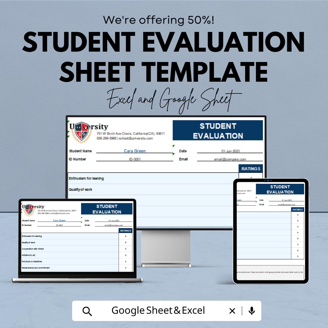Student Evaluation Sheet Template | Teacher Assessment Form | Printable Classroom Evaluation | Student Performance Report