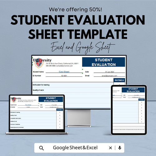 Student Evaluation Sheet Template | Teacher Assessment Form | Printable Classroom Evaluation | Student Performance Report