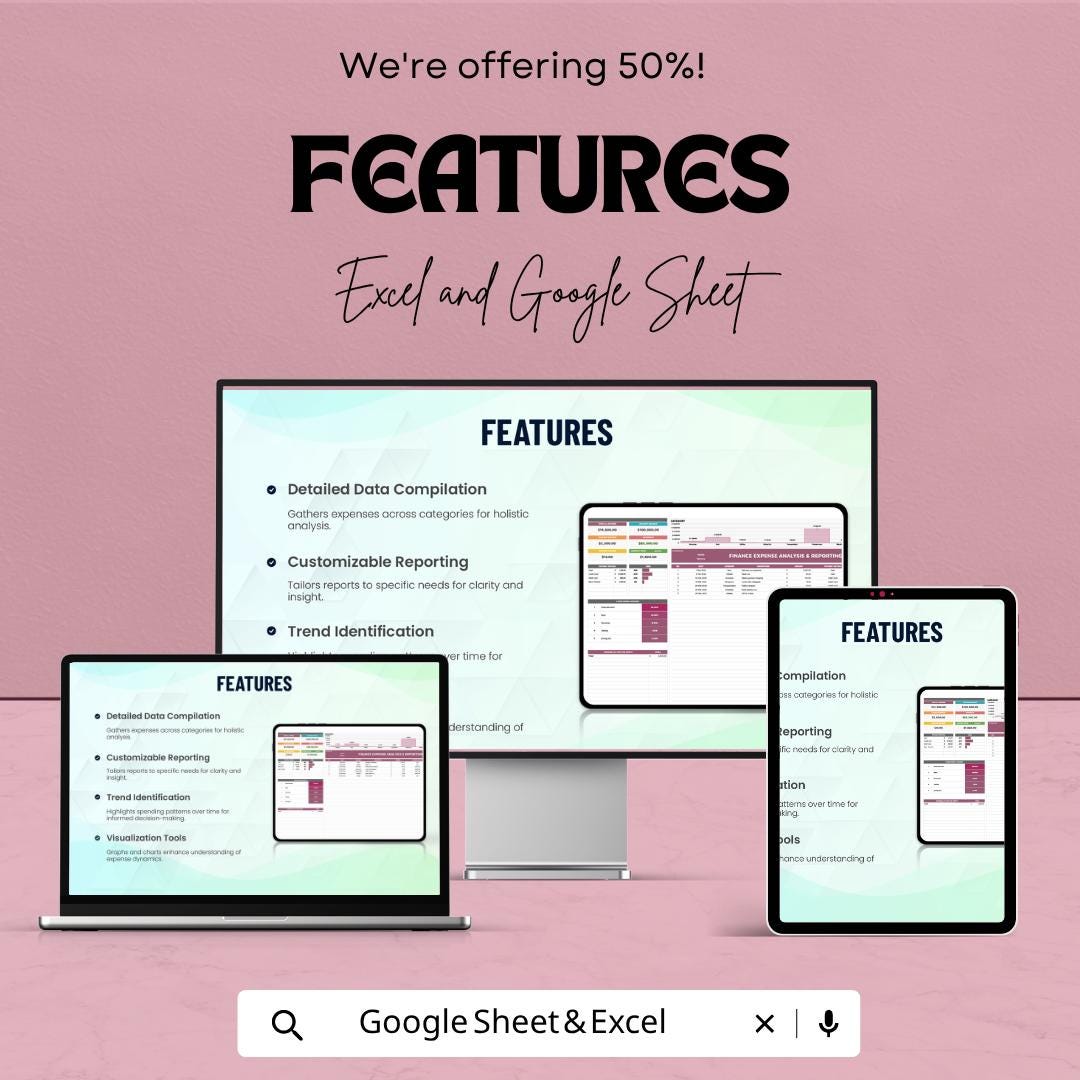 Finance Expense Analysis Template | Expense Tracker Spreadsheet | Financial Reporting Template | Budget Analysis Dashboard