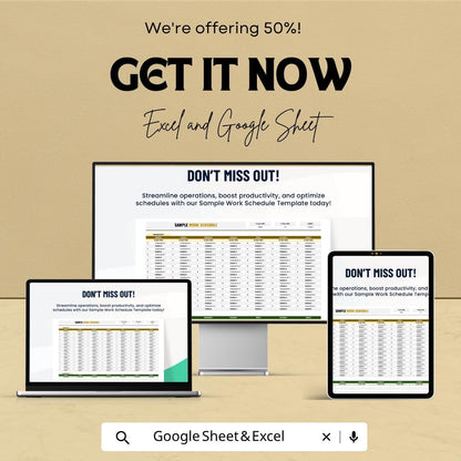 Work Schedule Template Excel Google Sheets | Employee Shift Schedule Planner | Staff Roster Spreadsheet | Weekly Work Schedule Template